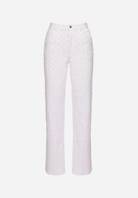 Born2be - Białe Bawełniane Jeansy z Tłoczonym Wzorem Tilomera. Okazja: na co dzień. Kolor: biały. Styl: klasyczny, elegancki, casual #5
