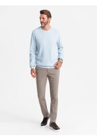 Ombre Clothing - Melanżowy sweter męski ze strukturalnej dzianiny – błękitny V2 OM-SWSW-0142 - XXL. Okazja: na co dzień. Kolor: niebieski. Materiał: dzianina. Wzór: melanż. Styl: casual #6
