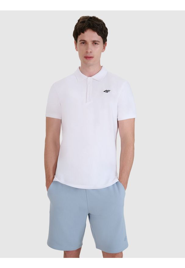 4f - 4F Koszulka polo regular męska - biała L. Okazja: na co dzień. Typ kołnierza: polo. Kolor: biały. Materiał: jersey, dzianina, bawełna. Wzór: ze splotem, gładki. Styl: casual, sportowy, klasyczny