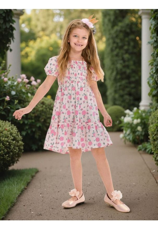 Sinsay - Sukienka lekko marszczona z bufiastymi rękawami - wielobarwny