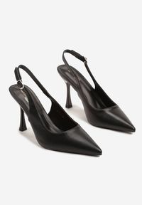 Born2be - Czarne Szpilki Slingback z Noskiem w Szpic i Zapięciem na Klamerkę Nusalenna. Nosek buta: szpiczasty. Kolor: czarny. Obcas: na szpilce. Wysokość obcasa: średni