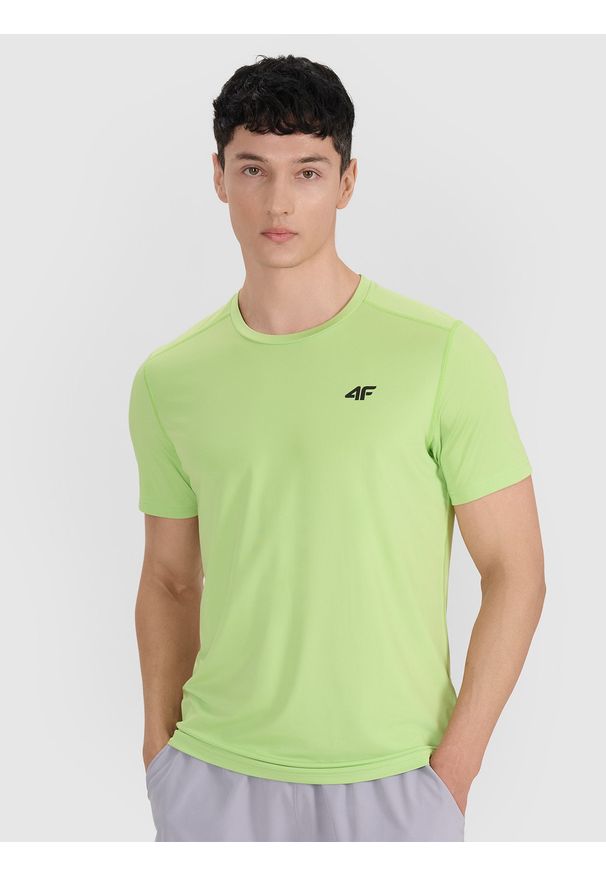 4f - 4F Koszulka treningowa szybkoschnąca męska - zielona 3XL. Kolor: zielony. Materiał: poliester, włókno, elastan, materiał. Wzór: gładki, ze splotem. Sport: fitness