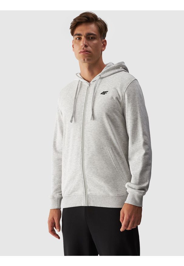 4f - 4F Bluza dresowa rozpinana z kapturem męska - szara XXL. Okazja: na co dzień. Typ kołnierza: kaptur. Kolor: szary. Materiał: dresówka. Wzór: gładki, ze splotem. Styl: sportowy, casual