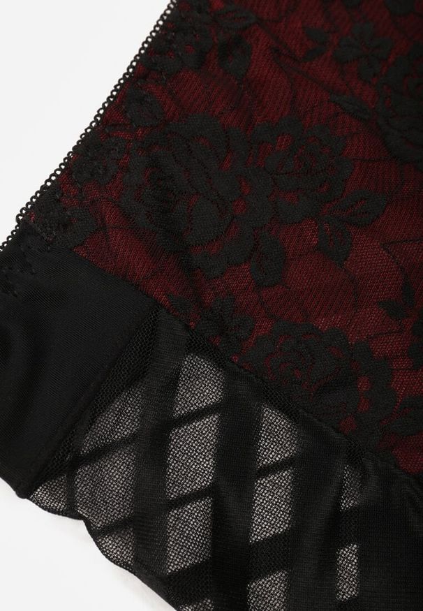 Renee - Czarno-Czerwone Siateczkowe Majtki Figi High Waist z Koronkowymi Zdobieniami Heylih. Stan: podwyższony. Kolekcja: plus size. Kolor: czarny. Materiał: koronka. Wzór: aplikacja
