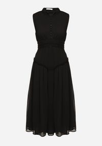 Born2be - Czarna Sukienka Długa Rozkloszowana z Powlekanymi Guzikami Ingridesa. Kolor: czarny. Długość: maxi #7