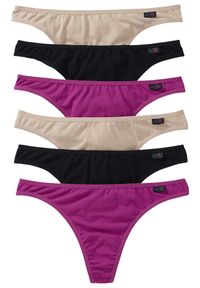 bonprix - Stringi z bawełny organicznej, 6 par. Kolor: fioletowy. Materiał: bawełna. Wzór: aplikacja, kolorowy, kwiaty #1