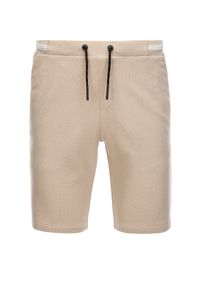 Ombre Clothing - Dzianinowe szorty męskie z ozdobną gumka w pasie - beżowe V3 OM-SRCS-0110 - XXL. Kolor: beżowy. Materiał: dzianina #6