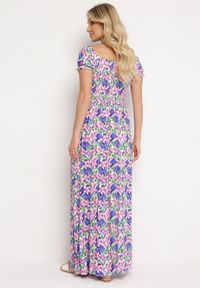 Born2be - Ciemnofioletowa Rozkloszowana Sukienka Typu Hiszpanka z Marszczoną Górą Jesteria. Typ kołnierza: dekolt hiszpanka. Kolor: fioletowy. Długość rękawa: krótki rękaw. Styl: wakacyjny, elegancki #3