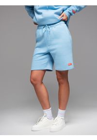 Ombre Clothing - Szorty dresowe unisex ze ściągaczem w pasie – błękitne V8 OU-SRBC-0101 - XL/XXL. Kolor: niebieski. Materiał: dresówka. Wzór: aplikacja. Styl: sportowy #10