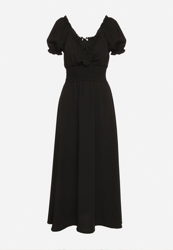 Born2be - Czarna Sukienka Ozdobiona Bufkami Dolinossa. Okazja: na co dzień. Kolor: czarny. Wzór: aplikacja. Sezon: lato. Styl: casual