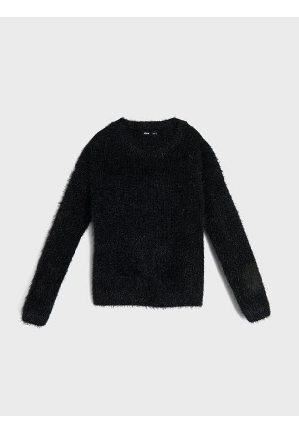 Sinsay - Sweter z futrzanym wykończeniem - czarny. Kolor: czarny. Materiał: futro