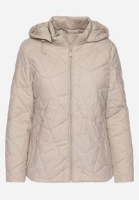 Born2be - Ciemnobeżowa Pikowana Kurtka Przejściowa z Odpinanym Kapturem Ninorwena. Okazja: na co dzień. Kolor: beżowy. Styl: klasyczny, elegancki, casual