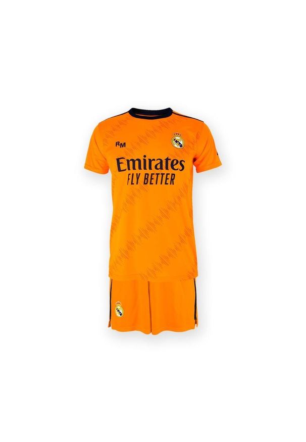 Koszulka piłkarska dla dzieci Real Madrid Away. Kolor: czerwony, wielokolorowy, pomarańczowy. Materiał: poliester. Sport: piłka nożna