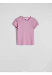 Reserved - T-shirt z domieszką jedwabiu - różowy. Kolor: różowy. Materiał: jedwab #1