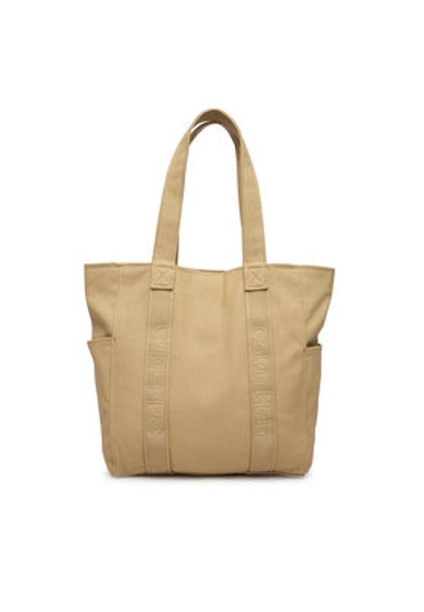 Calvin Klein Torebka Webbing Strap Canvas Tote LV04F3463G Beżowy. Kolor: beżowy