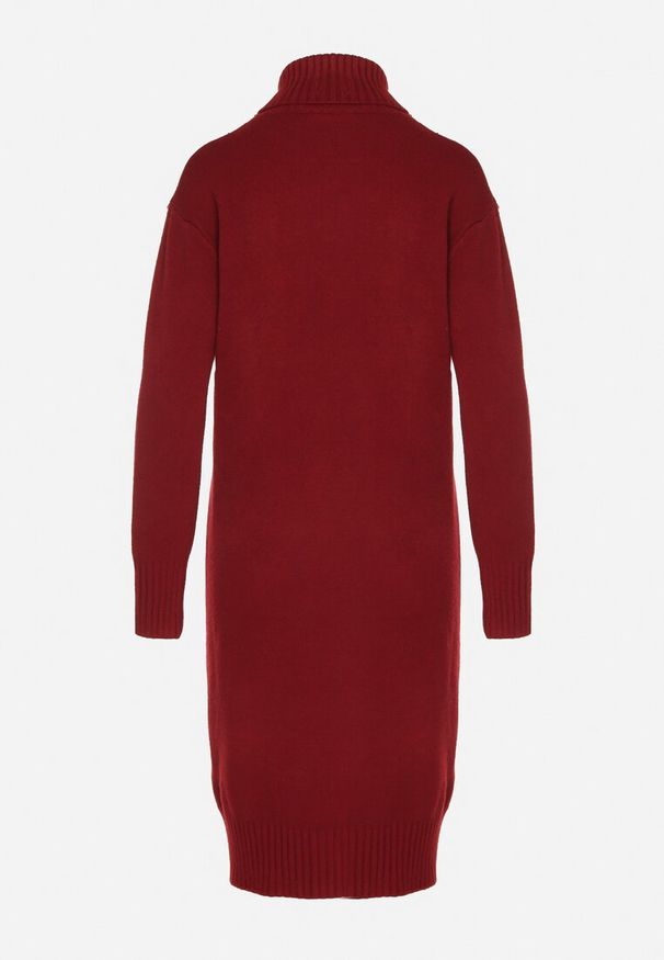 Born2be - Bordowa Dzianinowa Sukienka z Bawełną o Prostym Kroju z Golfem Tesala. Okazja: do pracy, na spotkanie biznesowe. Typ kołnierza: golf. Kolor: czerwony. Materiał: dzianina, bawełna. Wzór: jednolity. Typ sukienki: proste. Styl: klasyczny, biznesowy