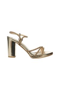 Sandały Bayla-187 587-1705 Gold 187235, Złoty, Skóra ekologiczna - 40. Zapięcie: pasek. Kolor: złoty. Materiał: skóra ekologiczna. Wzór: motyw z bajki, aplikacja, paski. Obcas: na obcasie. Wysokość obcasa: średni #1