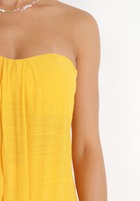 Born2be - Żółty 2-częściowy Komplet Szerokie Spodnie z Gumką i Przedłużany Top Nanisa. Kolor: żółty. Materiał: tkanina, wiskoza. Wzór: gładki #4