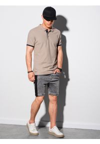 Ombre Clothing - Koszulka męska polo bawełniana - jasnobrązowa S1382 - XXL. Typ kołnierza: polo. Kolor: brązowy. Materiał: bawełna. Wzór: nadruk. Styl: klasyczny #4