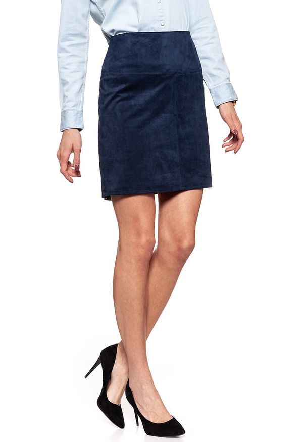Tom Tailor - SPÓDNICA JEANSOWA TOM TAILOR FAKE VELOUR LEATHER SKIRT DEEP NAVY BLUE. Okazja: na co dzień. Materiał: jeans. Styl: elegancki, wizytowy, casual