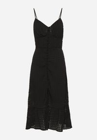 Born2be - Czarna Sukienka Rozkloszowana na Ramiączkach z Guzikami z Wiskozą Efrinelle. Okazja: na co dzień. Typ kołnierza: dekolt w kształcie V. Kolor: czarny. Materiał: wiskoza. Długość rękawa: na ramiączkach. Typ sukienki: rozkloszowane. Styl: casual, elegancki #6