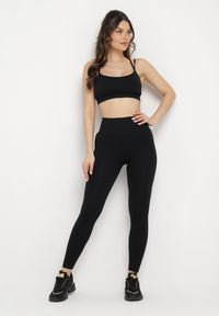 Born2be - Czarny Komplet Sportowy Biustonosz na Ramiączkach i Legginsy z Gumką w Pasie Nadlira. Kolor: czarny #5