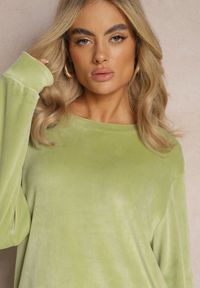 Renee - Jasnozielony Welurowy Komplet Dresowy z Oversizową Bluzą i Spodniami Anitri. Kolor: zielony. Materiał: dresówka, welur #5