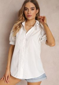 Renee - Biała Koszula z Ozdobnym Kołnierzem i Rękawami z Koronkowymi Wstawkami Brixta. Kolor: biały. Materiał: koronka. Styl: elegancki #3