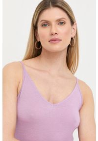 Marella top damski kolor fioletowy. Kolor: fioletowy. Materiał: materiał, dzianina. Długość rękawa: na ramiączkach #5