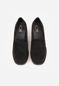 Born2be - Czarne Półbuty w Stylu Mokasynów na Obcasie z Ozdobnym Przeszyciem Edanithiel. Okazja: na co dzień. Kolor: czarny. Materiał: jeans. Obcas: na obcasie. Styl: casual, elegancki, klasyczny. Wysokość obcasa: średni #6