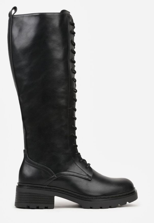 Renee - Czarne Kozaki Typu Workery Rhaethe. Okazja: na co dzień. Kolor: czarny. Materiał: skóra, jeans. Styl: casual