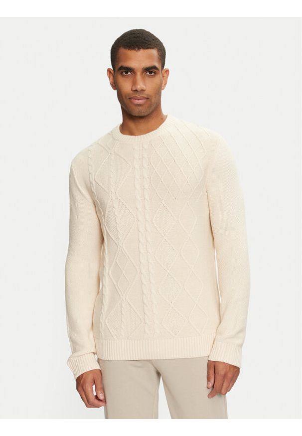 Tom Tailor Sweter 1043343 Beżowy Regular Fit. Kolor: beżowy. Materiał: syntetyk, bawełna