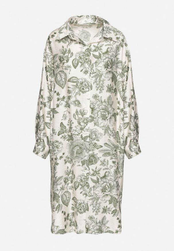 Born2be - Zielona Wiskozowa Sukienka Koszulowa w Kwiaty Varvesa. Okazja: na co dzień. Typ kołnierza: kołnierzyk klasyczny. Kolor: zielony. Materiał: wiskoza. Długość rękawa: długi rękaw. Wzór: kwiaty. Typ sukienki: koszulowe. Styl: elegancki, casual, klasyczny