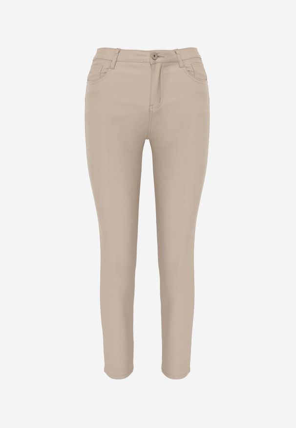 Born2be - Beżowe Spodnie Skinny z Ekoskóry o Fasonie Push Up Nanseni. Kolor: beżowy. Materiał: skóra