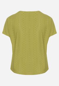 Born2be - Zielony T-shirt Koszulka z Krótkim Rękawem o Ażurowym Wykończeniu Meaara. Okazja: na spotkanie biznesowe, na co dzień. Kolekcja: plus size. Kolor: zielony. Długość rękawa: krótki rękaw. Długość: krótkie. Wzór: ażurowy. Sezon: lato. Styl: casual, klasyczny, biznesowy #2