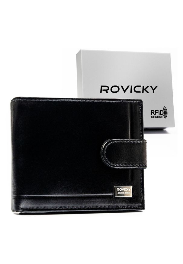 ROVICKY - Portfel męski Rovicky CPR-10L-NBAR czarny. Kolor: czarny. Materiał: skóra