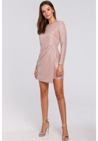 e-margeritka - Sukienka wieczorowa różowa mini - 36. Kolor: różowy. Materiał: materiał, poliester, elastan. Styl: wizytowy. Długość: mini