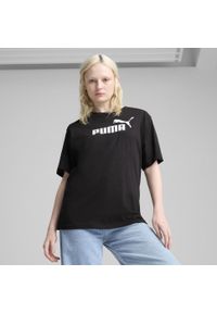 Puma - Damska luźna koszulka Essentials z logo No.1 PUMA Black. Kolor: czarny. Materiał: guma. Wzór: nadruk. Sport: fitness