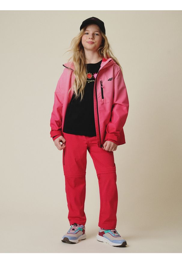 4f - 4F Spodnie trekkingowe 2w1 dziewczęce - różowe 164 (13-14 lat). Kolor: różowy. Materiał: tkanina, guma, materiał. Długość: krótkie. Sezon: lato. Sport: turystyka piesza