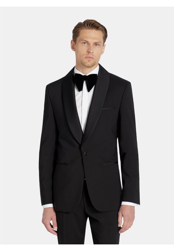 Pako Lorente - PAKO LORENTE - Smokingowa marynarka z poszerzonymi klapami szalowymi. Materiał: wełna. Styl: młodzieżowy