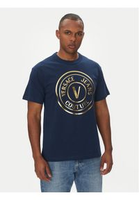 Versace Jeans Couture T-Shirt 78GAHT01 Granatowy Regular Fit. Kolor: niebieski. Materiał: bawełna