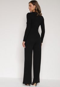 Born2be - Czarny Bawełniany Komplet Kopertowa Bluzka z Długim Rękawem i Spodnie Ferenna. Kolor: czarny. Materiał: bawełna #3