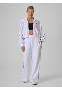 4f - 4F Bluza kibica regular bez kaptura damska - biała S. Okazja: na co dzień. Typ kołnierza: bez kaptura. Kolor: biały. Materiał: dresówka, skóra. Długość rękawa: raglanowy rękaw. Długość: długie. Styl: casual, sportowy #2