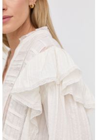 TwinSet - Twinset bluzka bawełniana damska kolor beżowy gładka. Okazja: na co dzień. Kolor: beżowy. Materiał: bawełna. Długość rękawa: długi rękaw. Długość: krótkie. Wzór: gładki. Styl: casual