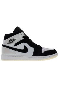 Buty męskie Air Jordan 1 Mid SE DH6933-100 - biało-czarne. Kolor: czarny, biały, wielokolorowy. Materiał: guma, syntetyk, skóra, materiał. Szerokość cholewki: normalna