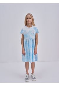 Big-Star - Sukienka dziewczęca z bawełny ekologicznej tie-dye Fionalka 400. Kolor: niebieski. Materiał: bawełna. Wzór: kolorowy, nadruk