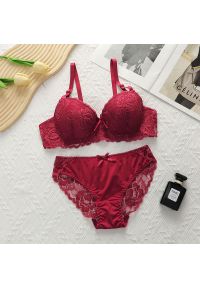 Intica - Komplet bielizny koronkowej push-up z satynowym wykończeniem Moran. Kolor: czerwony. Materiał: satyna, koronka. Wzór: koronka #1