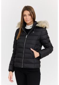 Tommy Jeans - TOMMY JEANS Czarna damska kurtka z futrem, Rozmiar XL. Kolor: czarny. Materiał: futro. Długość rękawa: długi rękaw. Długość: długie. Wzór: bez wzorów. Styl: elegancki #5