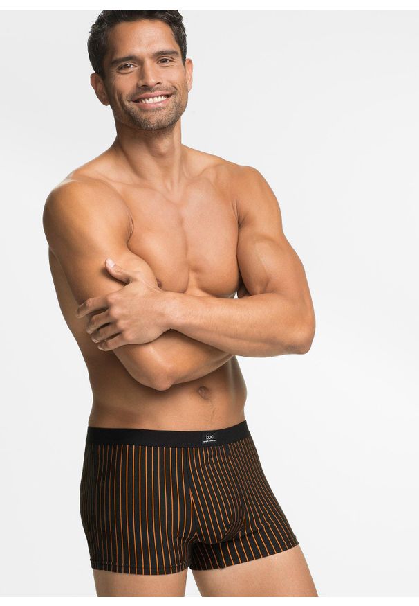 bonprix - Bokserki, dopasowany fason, z bawełną (3 pary). Kolor: czarny. Materiał: bawełna. Wzór: paski