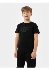 4F JUNIOR - T-shirt z nadrukiem chłopięcy. Kolor: czarny. Materiał: bawełna. Wzór: nadruk. Sezon: lato #1